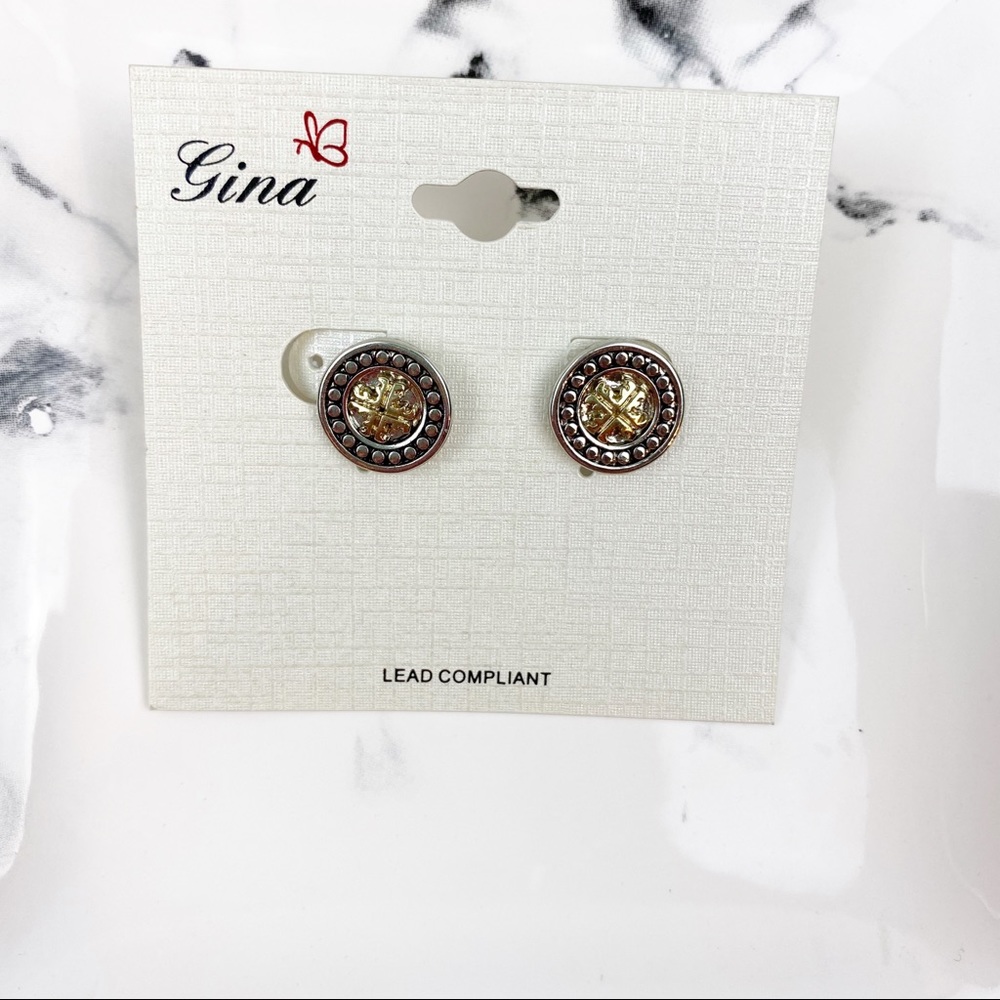 💕 Gold and Silver Two Tone Cross Disc Post Earrings